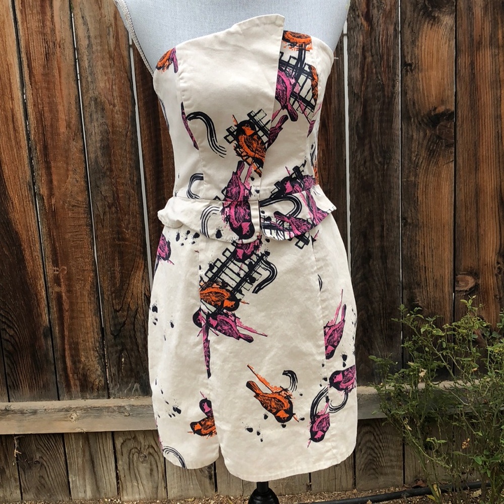 Anthropologie Strapless Dress with Pink and Orange Accents